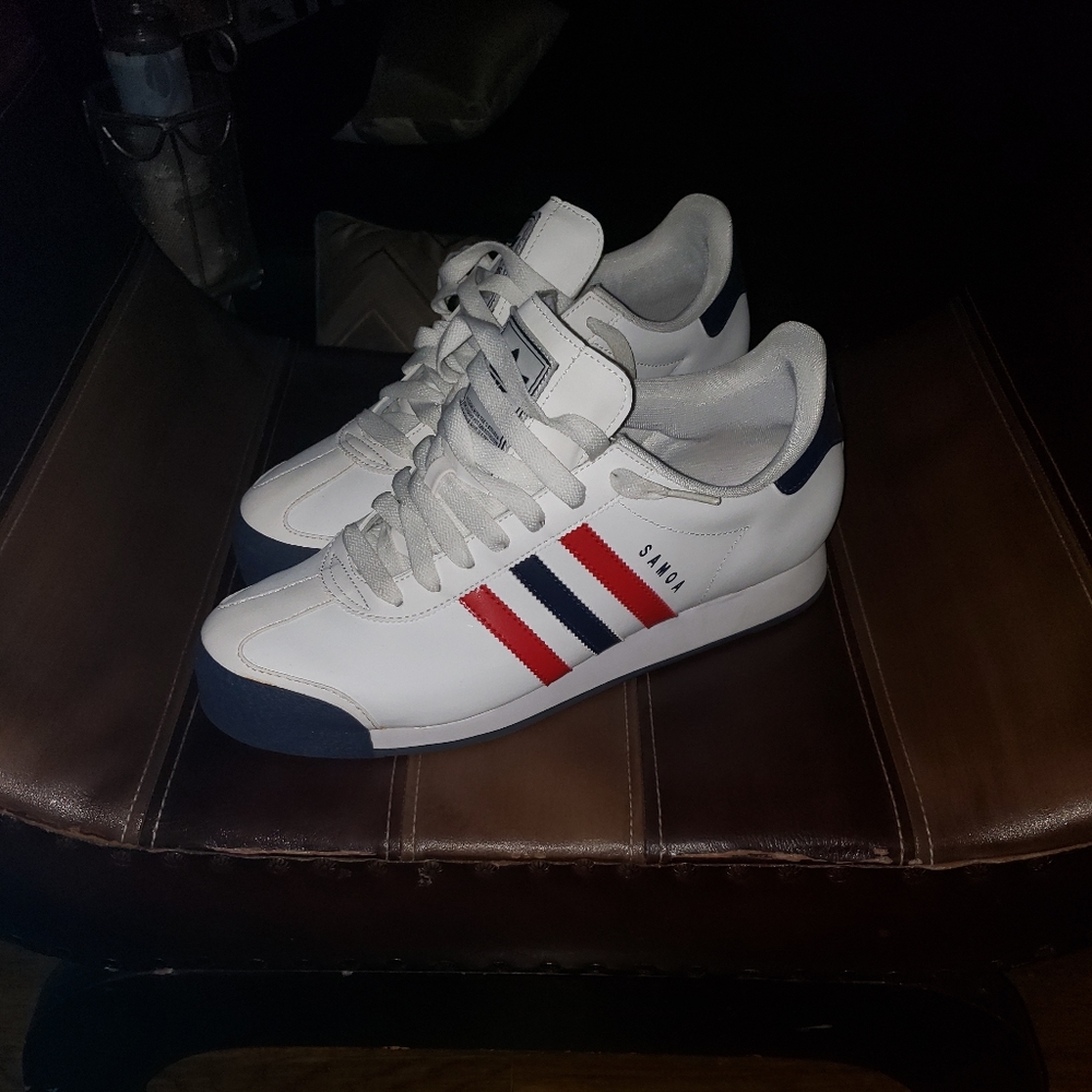 Adidas Samoa size 11 and a half white,blue,and red